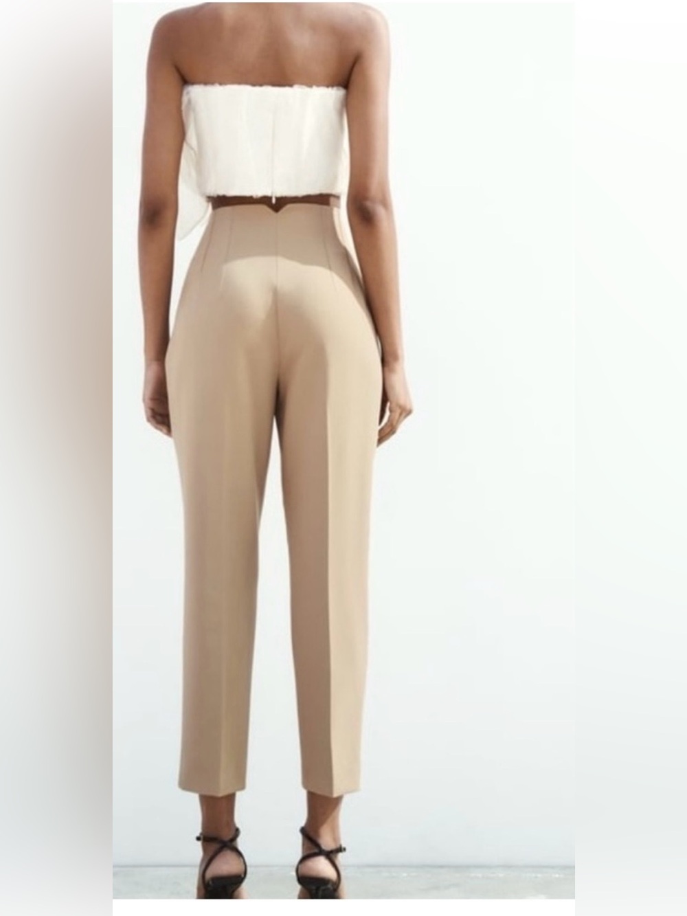 Zara High-Waist Slim Tailored Cream-Beige Trousers - Picture 2 of 9